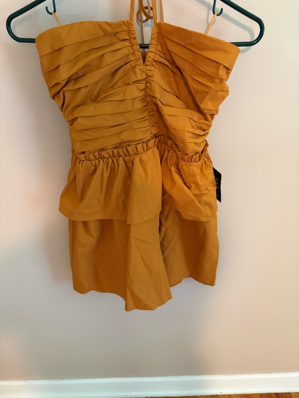 Express Mustard Yellow Ruffled Halter Romper - Picture 2 of 7